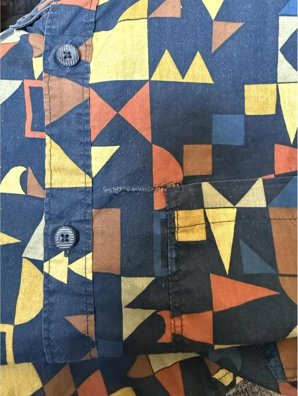 Blue Geometric Print Billabong Button Up Shirt Mens L Retro Abstract - Picture 4 of 4